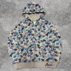 Vintage Y2K Aeropostale Women's Heart Print Fitted Hoodie